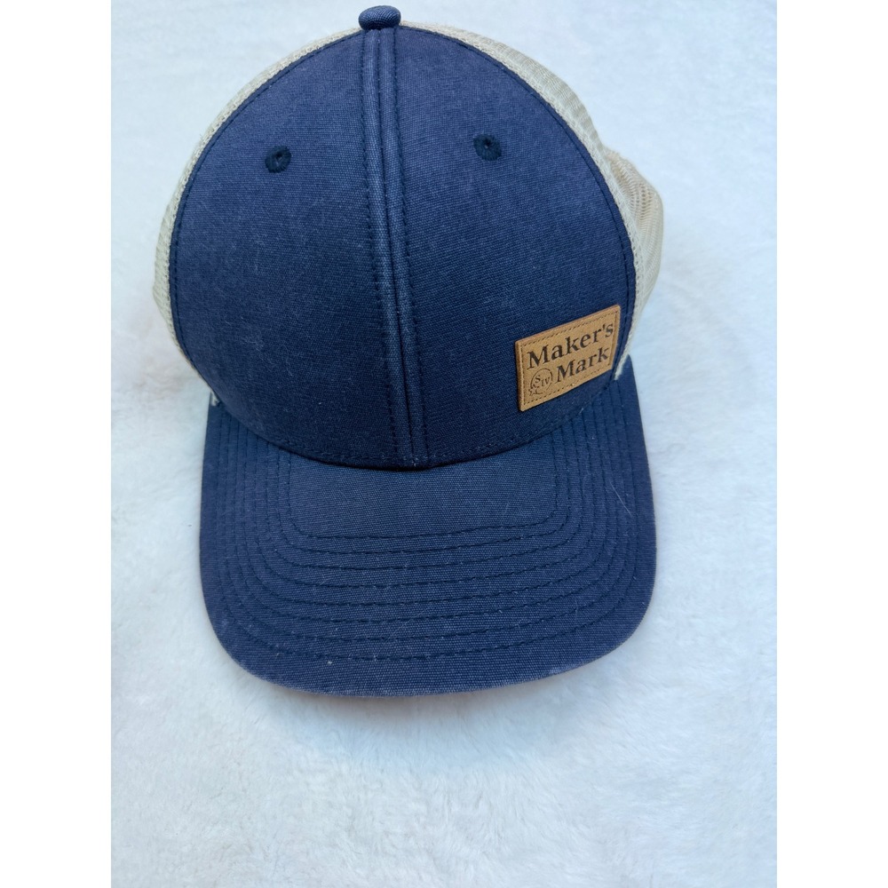 Makers Mark Star Hill Farm Trucker Hat Navy Blue Tan Mesh Back Adjustable Cap